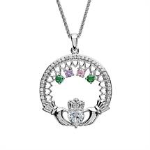 Claddagh Necklace | Mother's Family Birthstone Sterling Silver Pendant Product Image