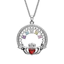 Alternate image for Claddagh Necklace | Mother's Family Birthstone Sterling Silver Pendant