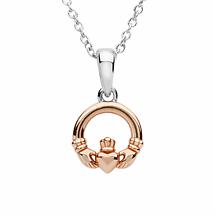 Alternate image for Irish Necklace | Sterling Silver Rose Gold Claddagh Pendant