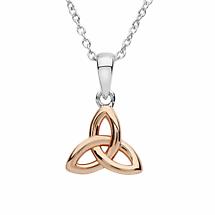 Alternate image for Irish Necklace | Sterling Silver Rose Gold Trinity Knot Pendant