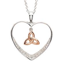 Irish Necklace | Sterling Silver Heart & Rose Gold Trinity Knot Crystal Pendant Product Image