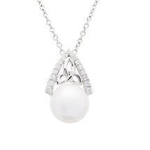 Alternate image for Irish Necklace | Sterling Silver CZ Trinity Knot Pearl Pendant