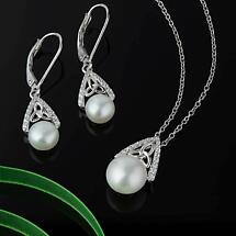 Alternate image for Irish Earrings | Sterling Silver CZ Trinity Knot Pearl Earrings