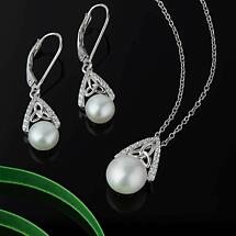 Alternate image for Irish Necklace | Sterling Silver CZ Trinity Knot Pearl Pendant