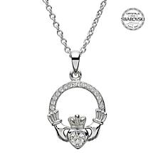 Alternate image for Irish Necklace | Sterling Silver Claddagh Swarovski Crystal Birthstone Pendant