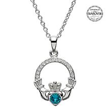 Alternate image for Irish Necklace | Sterling Silver Claddagh Swarovski Crystal Birthstone Pendant