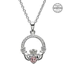 Alternate image for Irish Necklace | Sterling Silver Claddagh Swarovski Crystal Birthstone Pendant