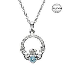 Alternate image for Irish Necklace | Sterling Silver Claddagh Swarovski Crystal Birthstone Pendant