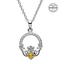 Irish Necklace | Sterling Silver Claddagh Swarovski Crystal Birthstone Pendant Product Image