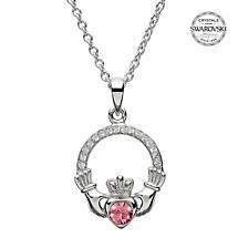 Irish Necklace | Sterling Silver Claddagh Swarovski Crystal Birthstone Pendant Product Image