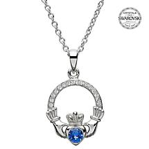 Irish Necklace | Sterling Silver Claddagh Swarovski Crystal Birthstone Pendant Product Image