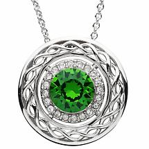 Alternate image for Irish Necklace | Sterling Silver Swarovski Crystal Emerald Celtic Pendant