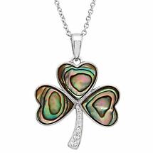 Irish Necklace | Sterling Silver Swarovski Crystal & Abalone Shamrock Pendant Product Image