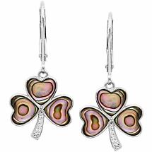 Irish Earrings | Sterling Silver Swarovski Crystal & Abalone Drop Shamrock Earrings Product Image