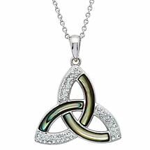Irish Necklace | Sterling Silver Swarovski Crystal & Abalone Trinity Knot Pendant Product Image