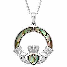 Irish Necklace | Sterling Silver Swarovski Crystal & Abalone Claddagh Pendant Product Image