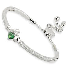 Irish Bracelet | Sterling Silver Green Crystal Draw String Claddagh Bangle Product Image