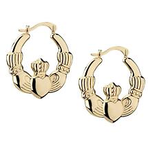 Alternate image for 14k Yellow Gold Claddagh Hoop Earrings