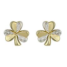 14k Two Tone Gold and Diamond Shamrock Earrings Product Image