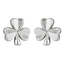 14k White Gold and Diamond Shamrock Earrings Product Image