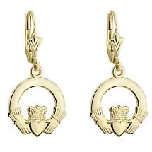 14k Yellow Gold Claddagh Drop Earrings Product Image