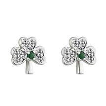 14k White Gold with Emerald and Diamonds Shamrock Earrings Product Image