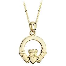 Irish Necklace - 14k Yellow Gold Claddagh Pendant with Chain - Large Product Image