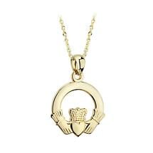 Irish Necklace - 14k Gold Claddagh Pendant with Chain Product Image