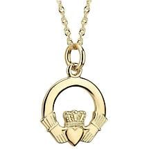 Irish Necklace - 14k Yellow Gold Claddagh Pendant with Chain - Medium Product Image