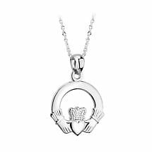 Alternate image for Irish Necklace | 14k White Gold Medium Claddagh Pendant