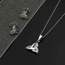 Alternate image for Irish Necklace - 14k White Gold Trinity Knot with Emeralds Pendant with Chain