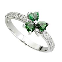 Irish Ring | Sterling Silver Green Crystal Shamrock Ring Product Image