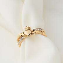 Alternate image for Irish Rings | 14k Gold Ladies Diamond Crossover Claddagh Ring