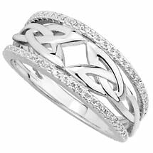 Irish Rings | Sterling Silver Ladies Crystal Trinity Knot Celtic Ring Product Image