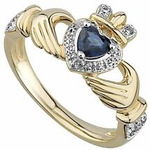 Irish Rings | 14k Gold Sapphire & Diamond Ladies Claddagh Ring Product Image