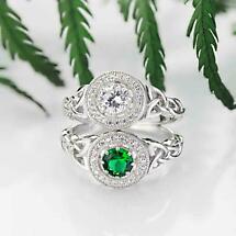 Alternate image for Irish Ring | Sterling Silver Green Crystal Cluster Halo Trinity Knot Ring