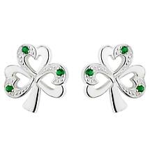 Alternate image for Sterling Silver Shamrock Green Stone Earrings