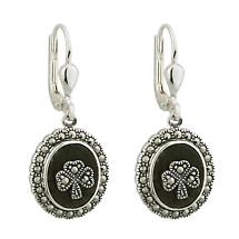 Sterling Silver Marcasite Shamrock Marble Earrings Product Image