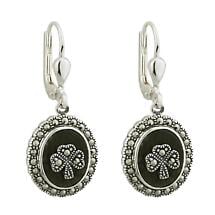 Alternate image for Sterling Silver Marcasite Shamrock Marble Earrings