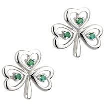Irish Earrings | 14k White Gold Emerald Shamrock Stud Earrings Product Image