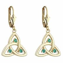 Alternate image for Celtic Earrings | 14k Gold Emerald Trinity Knot Drop Irish Earrings