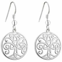 Irish Earrings | Sterling Silver Trinity Knot Celtic Tree of Life Drop Earrings Product Image