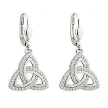 Trinity Knot Earrings - Sterling Silver Cublic Zirconia Drop Irish Earrings Product Image