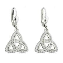 Alternate image for Trinity Knot Earrings - Sterling Silver Cublic Zirconia Drop Irish Earrings