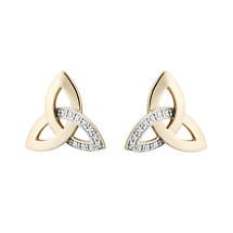 Alternate image for Irish Earrings | 14k Yellow Gold Stud Trinity Knot Diamond Earrings