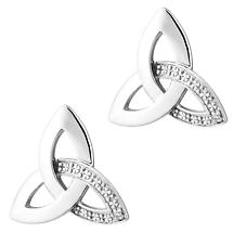 Celtic Earrings | 14k White Gold Diamond Trinity Knot Stud Irish Earrings Product Image