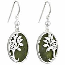 Irish Earrings | Sterling Silver Connemara Marble Celtic Tree of Life Green Earrings Product Image