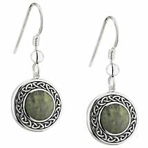 Irish Earrings | Connemara Marble Sterling Silver Celtic Knot Drop Earrings Product Image