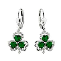 Irish Earrings | Sterling Silver Green Crystal Drop Shamrock Earrings Product Image