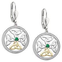 Alternate image for Irish Earrings | 10k Gold & Sterling Silver Trinity Knot Crystal Drop Celtic Earrings